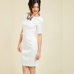 ModCloth Ritzy Wishes Sheath Dress In White (NWOT)